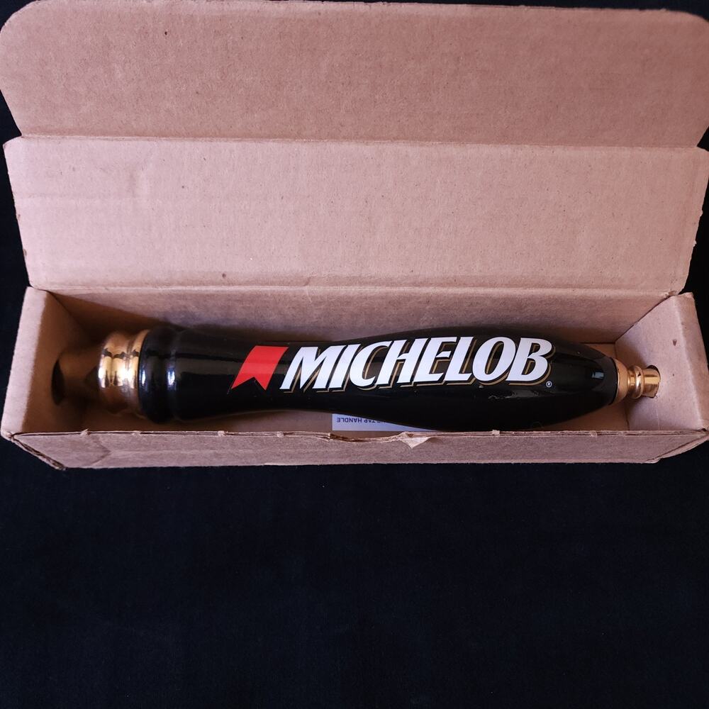 Rare Michelob 11.5" Beer Home Bar Tap Handle Black & Gold w/ Original Box
